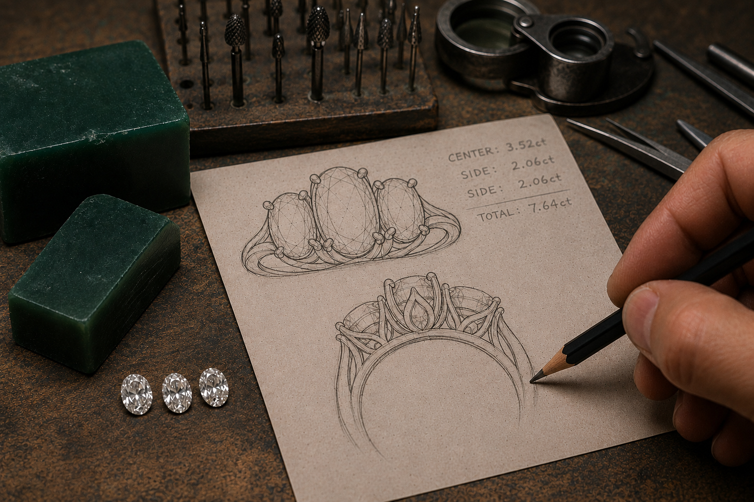 Custom Trilogy 7.64 CT. LabGrown Lotus engagement ring