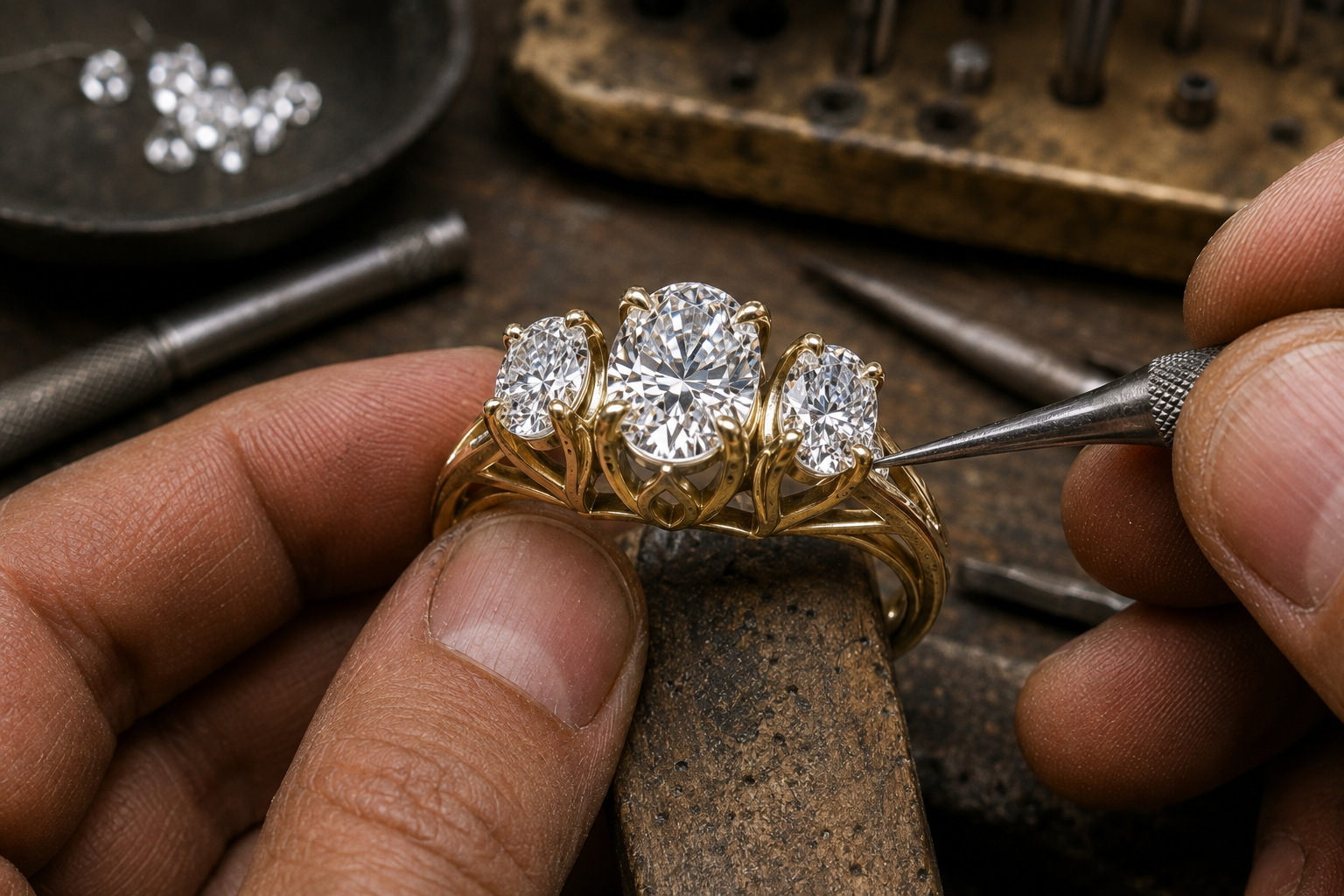 Custom Trilogy 7.64 CT. LabGrown Lotus engagement ring